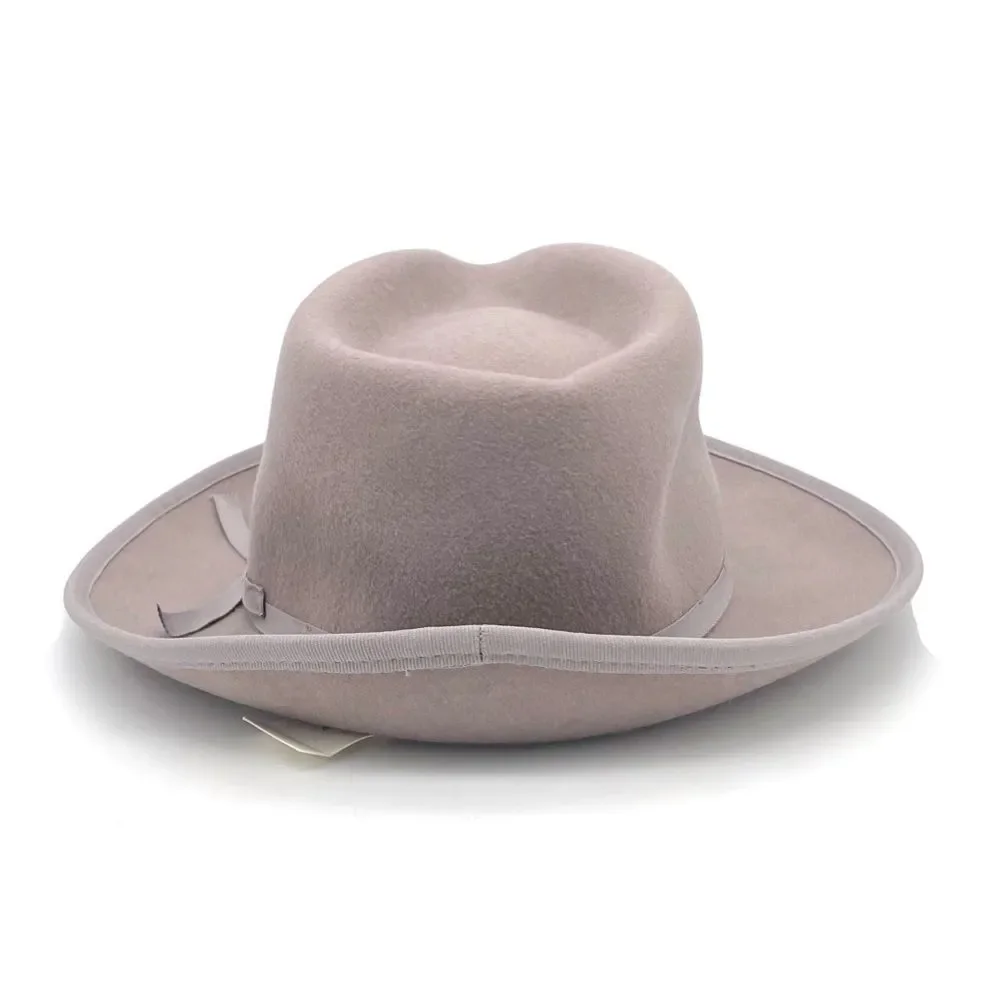 NWT Anthropologie Taupe Wool Fedora Hat Grosgrain Band Wide Brim One Size Womens